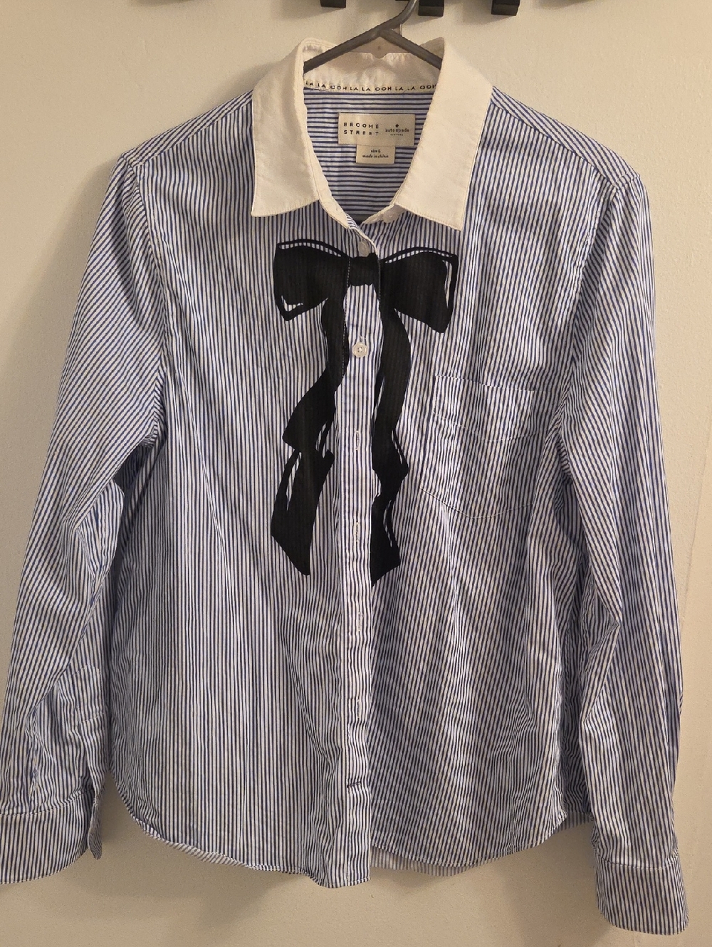 kate spade Blue & White Striped Button-Down with Black Bow
